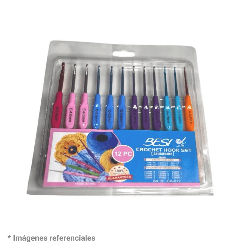 Set de Crochet de Aluminio con Mango de Plástico x 12