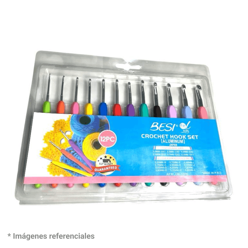 Set de Crochet de Aluminio con Mango de Silicona X12